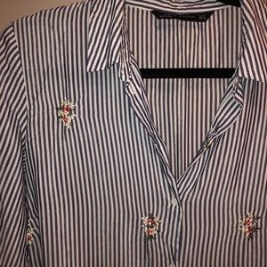 Zara striped button up with floral details